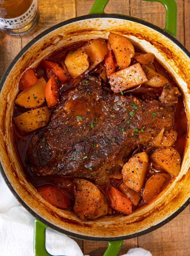 Beer Braised Pot Roast in pot